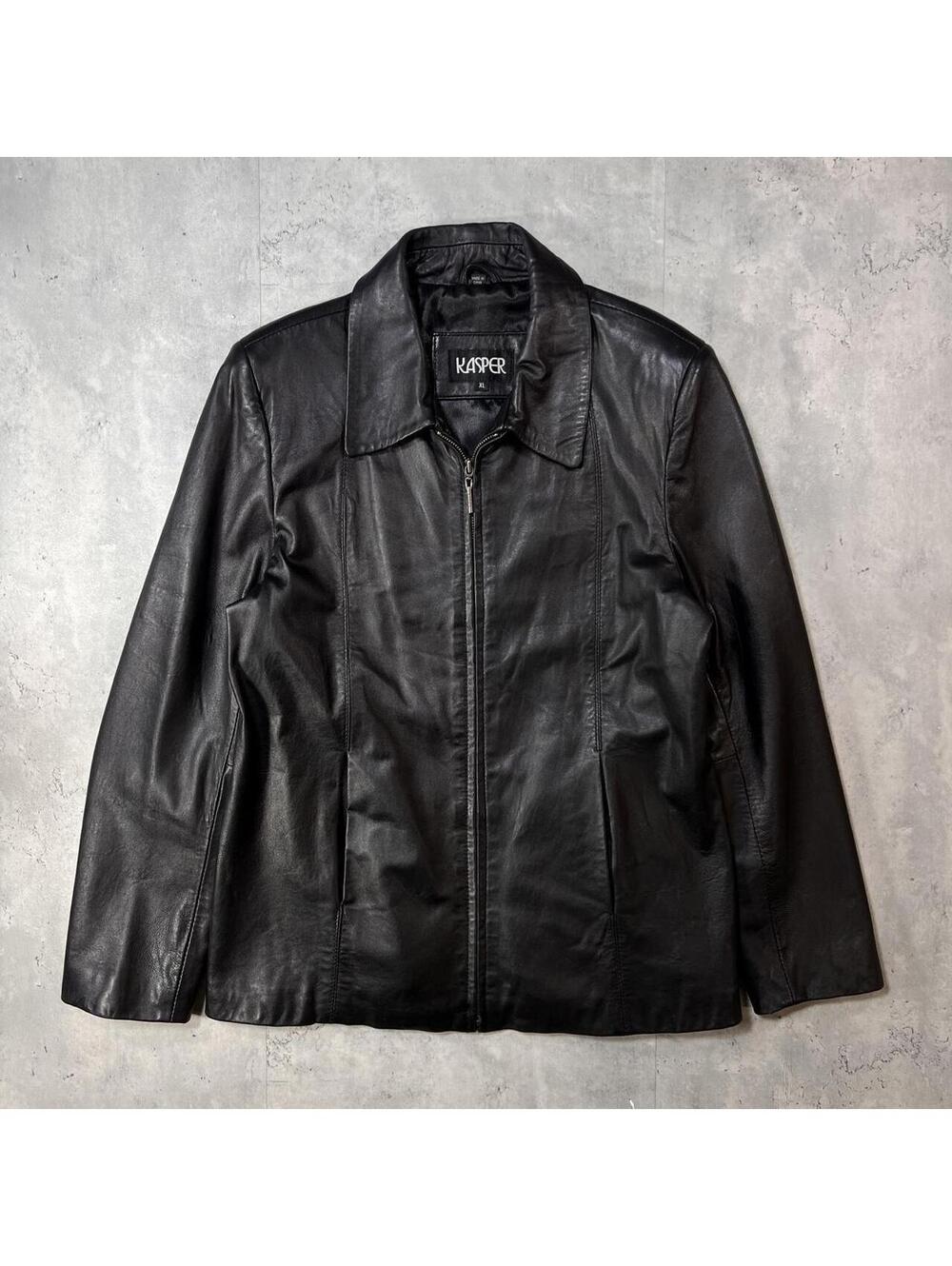 Vintage Black Kasper Genuine Leather Bomber Jacket